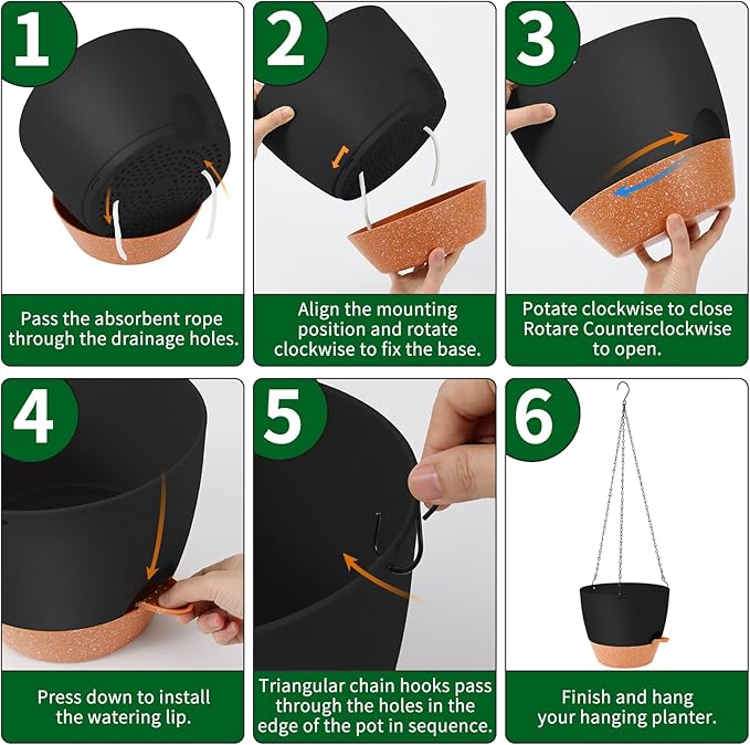 GARDIFE Hanging Planter, 10 inch Hanging planters for Indoor. Outdoor Plants, Self Watering Plant Pot, 2 Pack Large self Watering Hanging Planter, Black