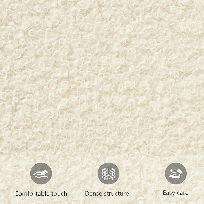 Furniliving Upholstered Button Tufted Round Ottoman, Ottoman with Storage, Teddy Footrest Stool, Removable Lid Convenient Footstools, Bedroom Ottomans with Storage for Vanity, Living Room, Beige