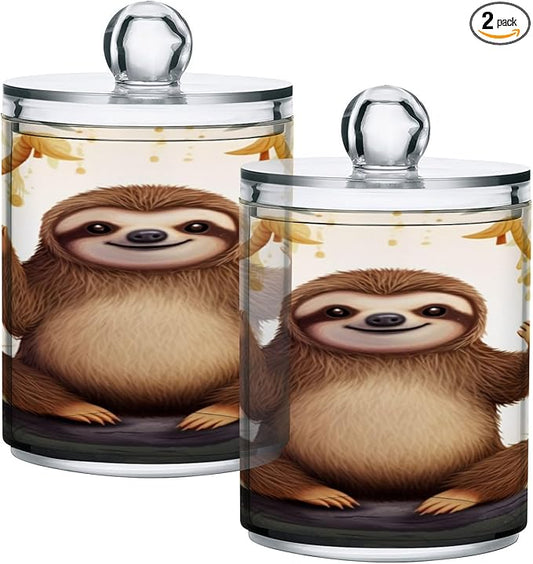 Cute Sloth 2PC Airtight Transparent Plastic Storage Jar Food Storage Container Plastic for Food Herbs Tea etc with Storage Lid easy to use and clean With lid Easy To Use