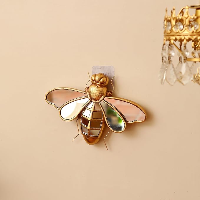 Decorative Bug Insects Beetle Mirrors - Gold Resin Little Bee Glass Wall Decor, Perfect for Victorian and European Themed Homes