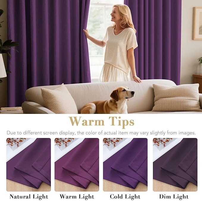 H.VERSAILTEX Ultra Soft Microfiber Thermal Insulated Antique Copper Grommet Blackout Curtains/Window Treatment Draperies 52 by 72 - Inch for Living Room/Bedroom,Set of 2 - Plum Purple