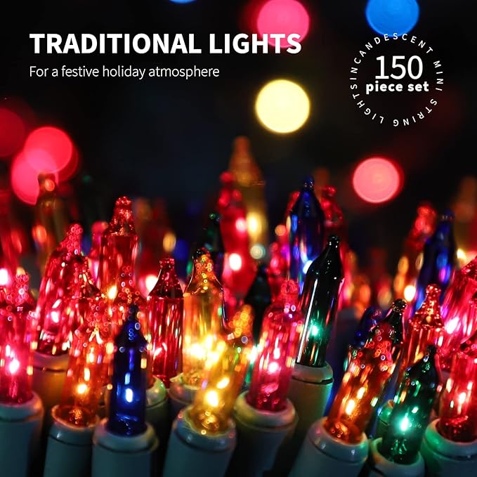 150LIGHTS Multi Extra-Bright with End Connectors Christmas Decorative Lights 9.72m UL Certified Mini String Light Set Waterproof for Home Garden Holiday Christmas Tree Party Patio Wedding