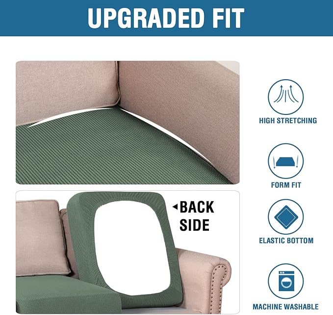 H.VERSAILTEX Super Stretch Individual Seat Cushion Covers Sofa Covers Couch Cushion Covers Slipcover Sets Thick Jacquard Textured Twill Fabric (2 Piece Large Sofa Cushion Covers, Loden Frost)