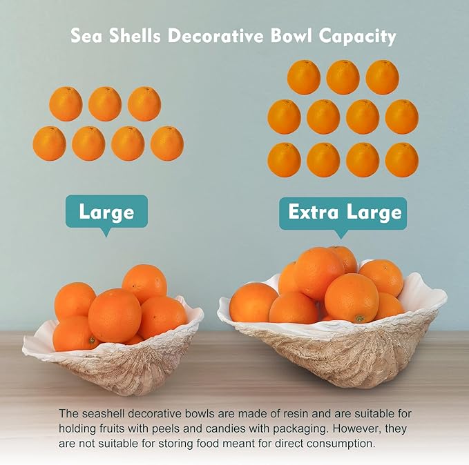 Extra Large Clam Shells Decorative Bowl Earth Tan Sea Shells Decorative Storage Bowls for Coastal Beach theme house table centerpiece decorations & Nautical decorations for coffee table -12.4"-1PC
