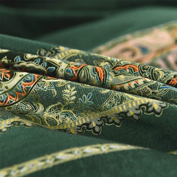 ABREEZE Bohemian Vintage Full Size Floral Cotton Bedding Set 3Pcs Duvet Cover Set Boho Green Paisley 100% Egyptian Brushed Cotton Reversible Home Bedding Collection