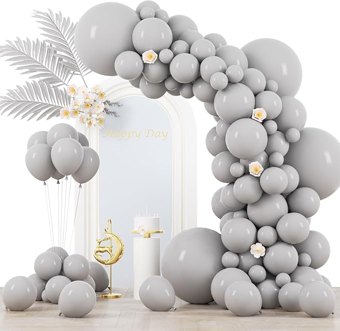 130pcs Gray Balloons Different Sizes 18" 12" 10" 5" Pastel Gray Balloons for Boys Girls Birthday Baby Shower Gender Reveal Wedding Decorations