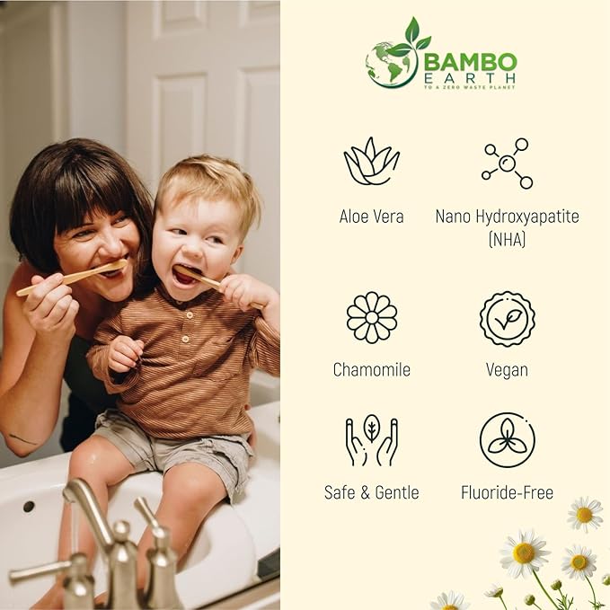 Natural Fluoride Free Toothpaste - Nano Hydroxyapatite, Remineralizing, Sensitive Teeth, Whitening & Zero Waste Tube - Dentist Recommended for Adult & Kids Oral Aloe Vera & Chamomile (Single, Aloe)