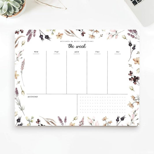 Bliss Collections Weekly Planning Pad, To Do List Notebook - Undated Tear-Off Sheets Notepad - Work Calendar, Organizer, Scheduler for Goals, Tasks - Shade Garden, 8.5" x 11", 50 Sheets