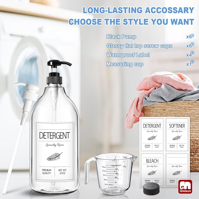 GMISUN Laundry Detergent Soap Dispenser, Liquid Laundry Detergent Dispenser, Container for Farmhouse Laundry Room Decor, Organizer for Liquid DetergentSoftenerBleach Storage Bottle(67 Oz Set of 3)
