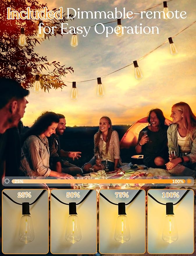 150 FT Outdoor String Lights for Outside – LED Patio Lights Waterproof with Dimmer Remote – Hanging Lights Shatterproof ST38 Vintage Edison Bulbs Porch Backyard Cafe Bistro