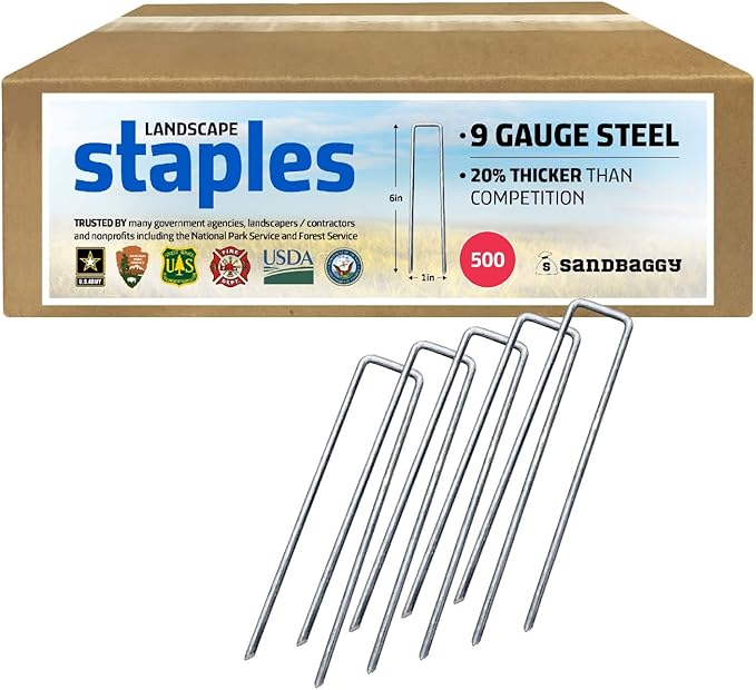 Sandbaggy 6 inch Landscape Sod Staples (9 Gauge Steel) ~ Great for Hard Soil - 20% Thicker Than Competition - Trusted by Farmers & Contractors Across USA (500 Staples)
