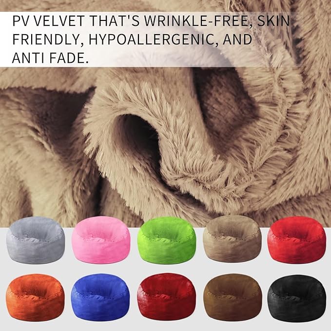 Bean Bag Chair for Adults 3FT,Soft Removable Cover for Teens/Girls Bedroom,Fluffy Giant Round Floor Beanbag Lounger Chairs (No Filler,Tan)