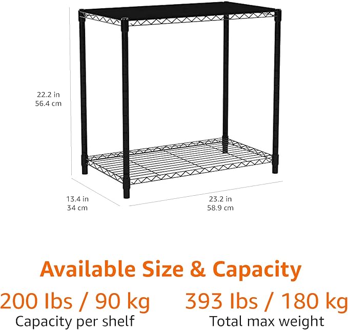 Amazon Basics 2-Shelf Stackable Storage, 13.3" D x 23.2" W x 22.2" H, Black