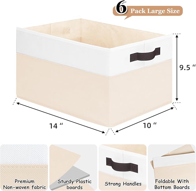 6 Pack Large Toy Box Chest, Collapsible Sturdy Toy Storage Organizer Bins Baskets for Kids, Boys, Girls, Nursery, Playroom, Shelf Baskets for Lego Puzzle Balls, Game Organizer (14L*10W*9.5H)