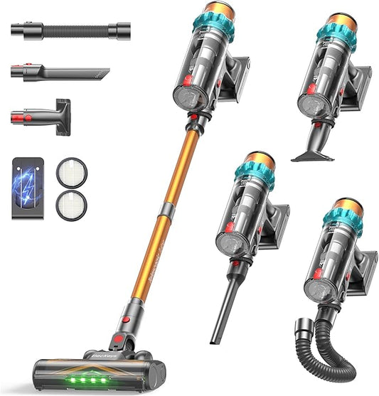 Cordless Vacuum Cleaner, Upgraded 580W 48KPA 65Mins Vacuum Cleaners for Home, Stick Vacuum with Self-Standing and Touch Screen, Anti-Tangled Handheld Vacuum for Pet Hair, Floors, Carpets, K10