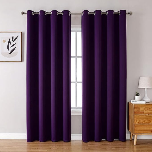 ChrisDowa Grommet Blackout Curtains for Bedroom and Living Room - 2 Panels Set Thermal Insulated Room Darkening Curtains (Royal Purple, 52W x 95L)
