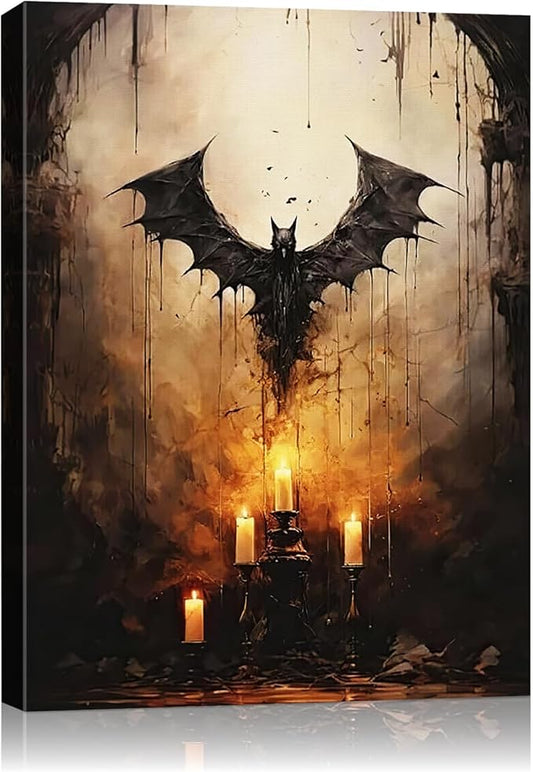 AbcCustomize Halloween Canvas Wall Art - Vintage Moody Bat Poster, Gothic Dark Academia Wall Decor, Spooky Halloween Decor for Farmhouse & Cottage, Fall Decorations Indoor for Living Room & Bedroom