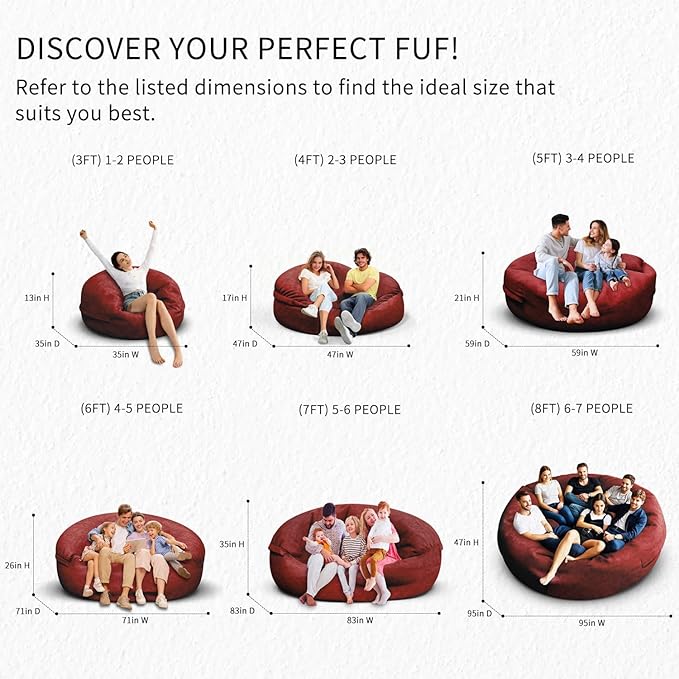 Bean Bag Chair for Adults 4FT,Soft Removable Cover for Teens/Girls Bedroom,Fluffy Giant Round Floor Beanbag Lounger Chairs (No Filler,Claret)