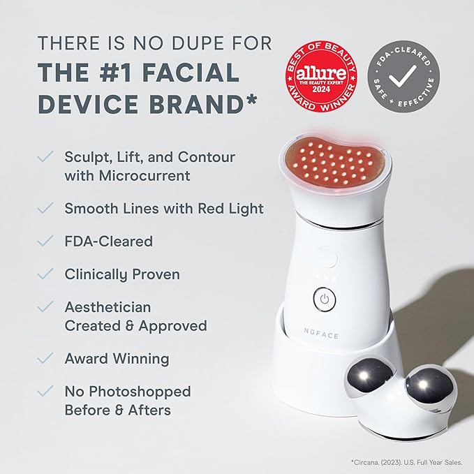 NuFACE TRINITY+ Microcurrent Facial Device + LED Red Light Wrinkle Reducer Attachment - FDA Cleared Skin Tightening Device + Microcurrent Gel Activator & Silk Creme