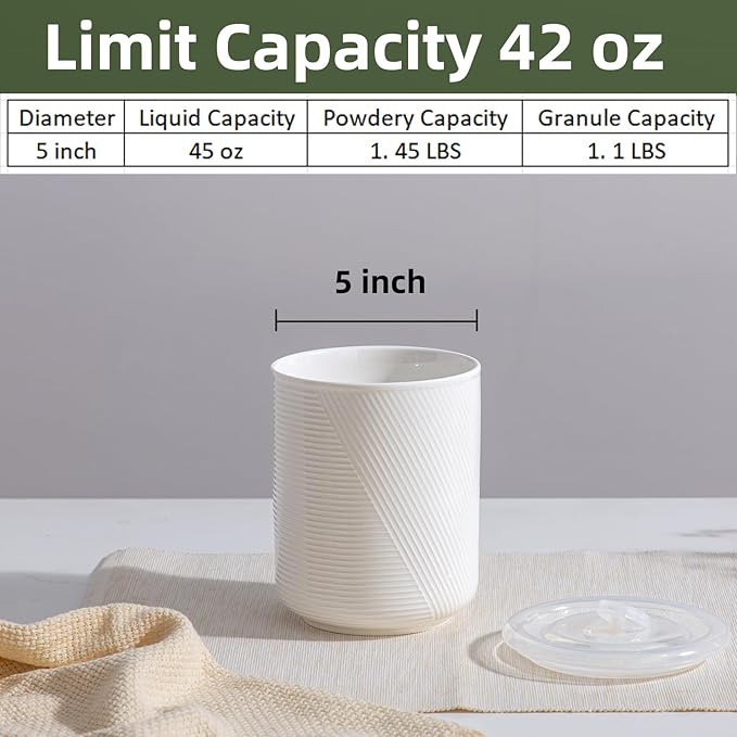 Food Storage Containers with Airtight Lids: Ceramic Canister Sets for Kitchen Countertop - Porcelain Jar for Coffee Tea Flour Sugar Rice Cookies Candy - White (42 oz)