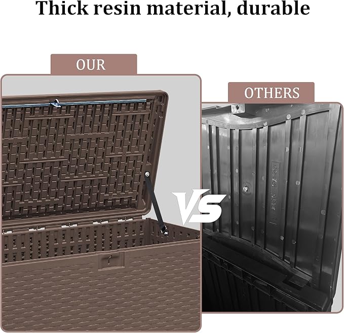 73 Gallon Pro Outdoor Storage Box Waterproof Lockable Resin Deck Box Large, Patio Storage Bin for Pool Accessories Cushion Furniture, Garden Tools, UV-Resistant Outside Delivery Brown