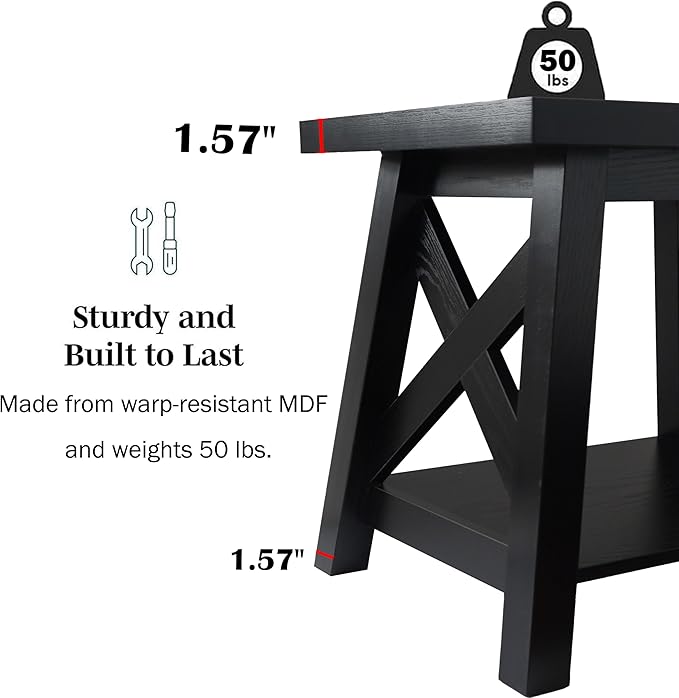 Black End Table, 2-Tier End Tables Living Room, Wood Side Table, Modern Side Table
