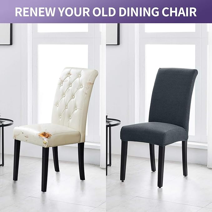 Joccun Chair Covers for Dining Room Set of 2,Dining Chair Slipcovers Stretch Dining Room Chair Covers Seat Protector,Washable Parsons Chair Cover for Home,Hotel,Banquet(Gray,2 Pack)