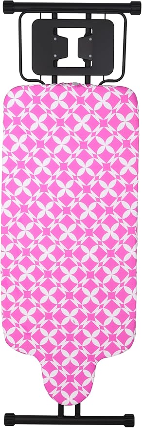 Extra Large Ironing Board with Hang Rail and Iron Rest 63" L x 20" W (Large with Iron Rest (Pink Cover))