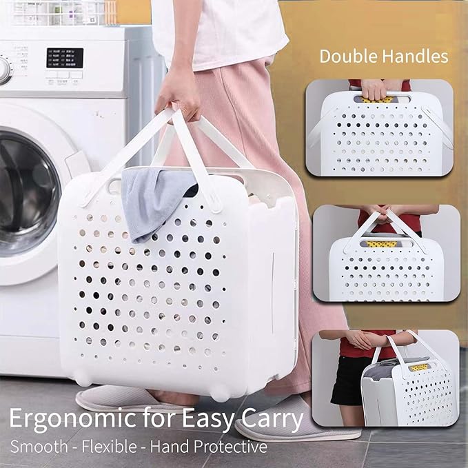 45L Foldable Laundry Basket, Plastic Collapsible Laundry Baskets with Handles, 12 Gallons Dirty Clothes Hamper for Dorm Laundry Room Organization, Freestanding Wall Hanging Laundry Hamper