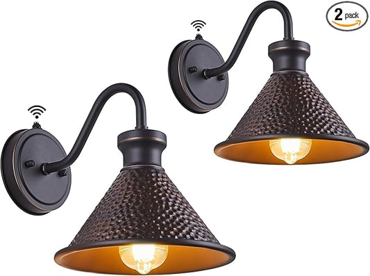 2 Pack Dusk to Dawn Outdoor Wall Light Fixtures Photocell Sensor, Exterior Sconce Light with Cast Hammered Aluminum Shade, Outside Wall Mount Lamp for House Patio Garage Entryway Doorway