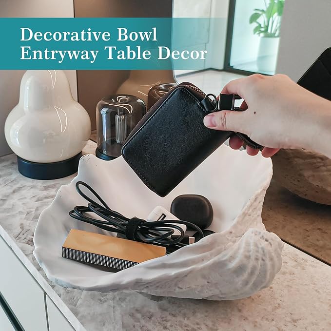 Accessoryway Extra Large Clam Shells Decorative Bowl-White Sea Shells Decorative Storage Bowls for Coastal Beach theme house table centerpiece decorations & Nautical decor for coffee table-12.4"-1PC