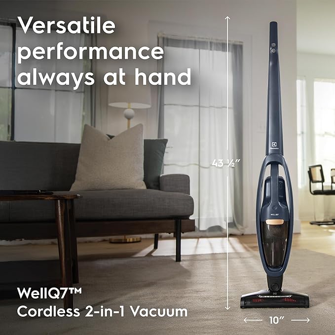 Electrolux WellQ7 Cordless 2-in-1 Vacuum with High Suction Power and 5-Step Filtration System, 50-Minute Run Time, 2 Power Modes, Denim Blue
