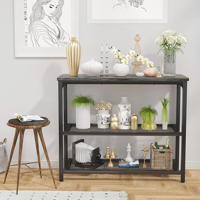 Ecoprsio Small Console Table, Sofa Table with Double Mesh Shelves, Modern Entryway Table for Entryway, Hallway, Foyer, Front Hall, Sofa Couch, Living Room, Bar, Kitchen, 32 Inch, Grey