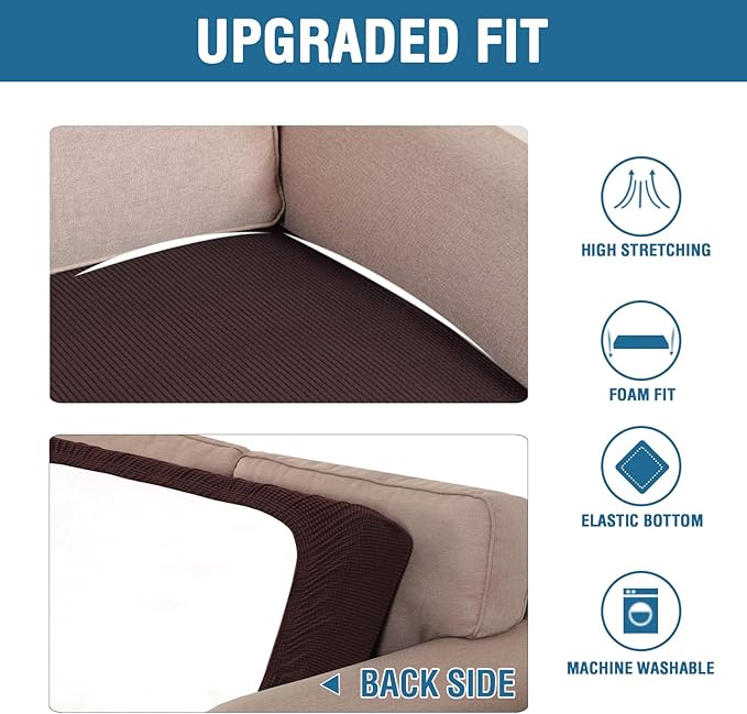 H.VERSAILTEX Super Stretch Individual Seat Cushion Covers Sofa Covers Couch Cushion Covers Slipcover Sets Thick Jacquard Textured Twill Fabric (1 Piece Chair Cushion Cover, Chocolate)