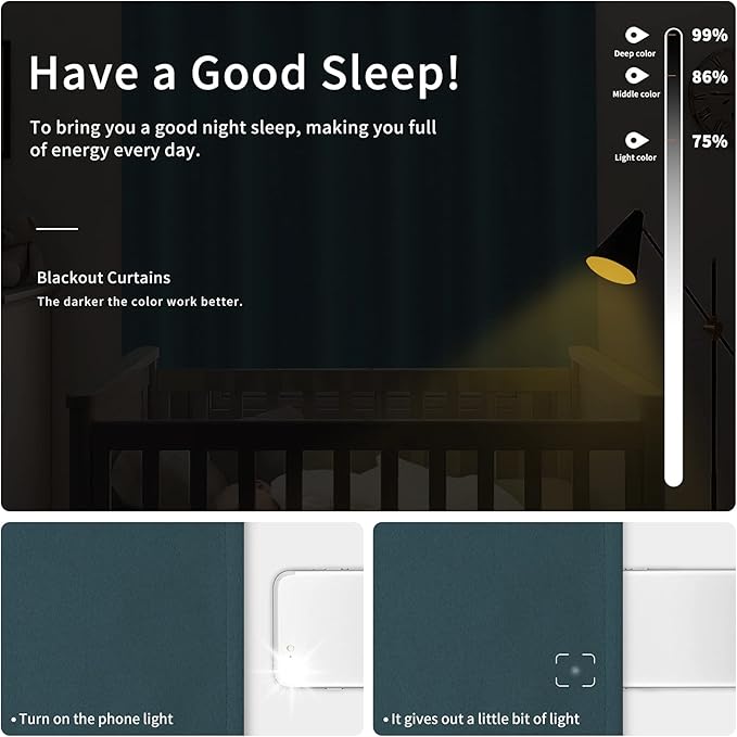 Easy-Going Blackout Curtains for Bedroom, Solid Thermal Insulated Grommet and Noise Reduction Window Drapes, Room Darkening Curtains for Living Room, 2 Panels(42x63 in, Bluestone)