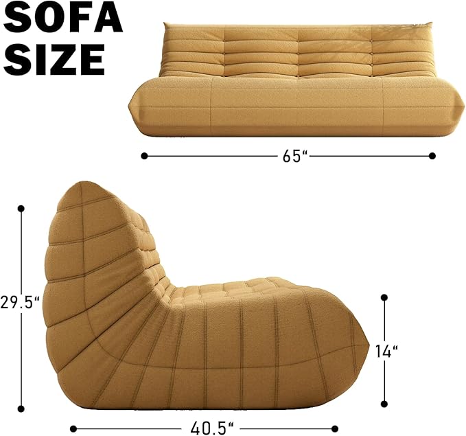 Big Bean Bag Chairs for Adults, 3 Seater Large Bean Bag Chair Sofa, Fireside Chair Lazy Sofa Chair with High Density Comfortable Foam, Modern Bean Bag for Living Room, Bedroom, Office (Yellow)