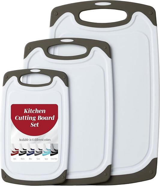 Cutting Boards for Kitchen - BPA-Free Chopping Board - Different Sizes & Non Slip Handles - Reversible, Large Cutting Board Set - Unique Gifts for Cooks Who Have Everything - 3-Pack Gray