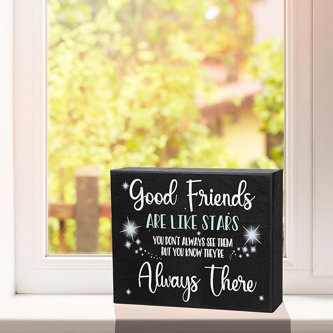 Good Friends Are Like Stars Wooden Sign – Sentimental Gift for Best Friend, Rustic Wall Hanging Decor, Friendship Keepsake, American Made, Thoughtful Birthday
