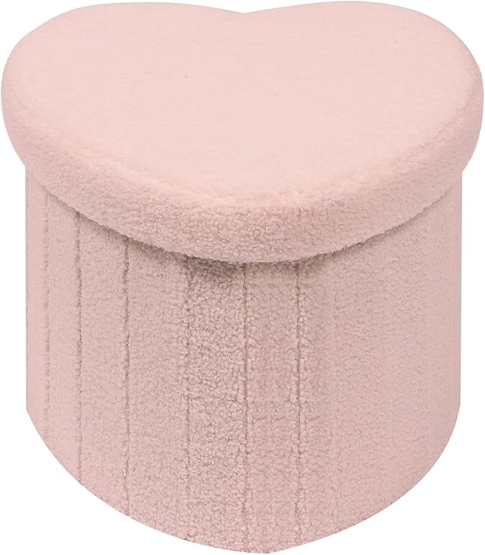 B FSOBEIIALEO Storage Ottoman Cube, Heart Shaped Ottomans with Storage Foot Stool Footrest for Lving Room, Boucle Ottoman Seat for Dorm Room,Faux Teddy Fur, Pink 15"x15"x15"