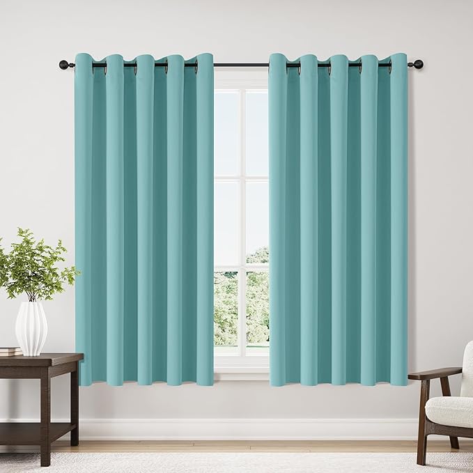 ChrisDowa Blackout Curtains 70 inches Wide for Bedroom - 2 Panels Set Extra Wide Grommet Thermal Insulated Room Darkening Curtains for Living Room (Aqua, 70 x 63 Inch)