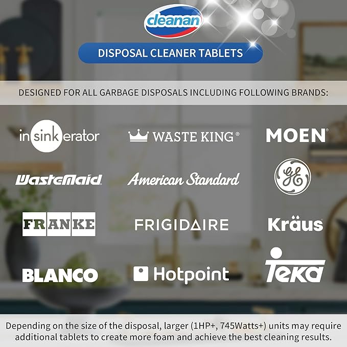 Foaming Garbage Disposal Cleaner and Deodorizer Tablets-24 Pack Food Disposal Cleaner, Quickly Eliminates Odors, XL Powerful Foaming Action, Refreshing Lemon Scent, Natural Ingredients, 1 Year Supply