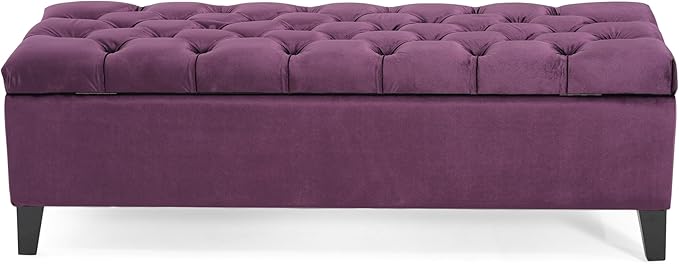 Christopher Knight Home Gloust Velvet Storage Ottoman, Upholstered Rectangular Storage Bench, Living Room Seating, Tufted BottonFoot Rest Stool for Home Office, Entryway and Bedroom, Purple