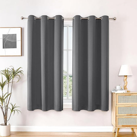 ChrisDowa Blackout Curtains 63 inches Long for Bedroom - 2 Panels Set Grommet Thermal Insulated Room Darkening Curtains for Living Room (Grey, 42 x 63 Inch)