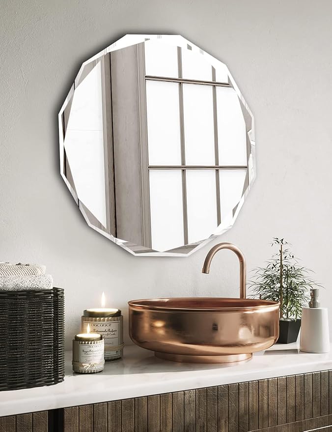 Bathroom Mirrors for Over Sink, Round Frameless Mirrors for Wall, 20x20 Inch Beveled Bathroom Mirror, Bathroom Vanity Circle Mirror for Bedroom Living Room Entryway Home Decor