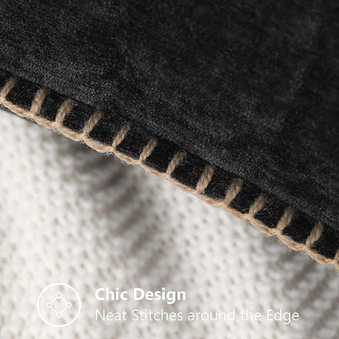 decorUhome Chenille Soft Throw Pillow Covers 18x18 Set of 2, Farmhouse Velvet Neutral Decorative Euro Pillow Covers with Stitched Edge for Couch Sofa Bed Home Decor, Black