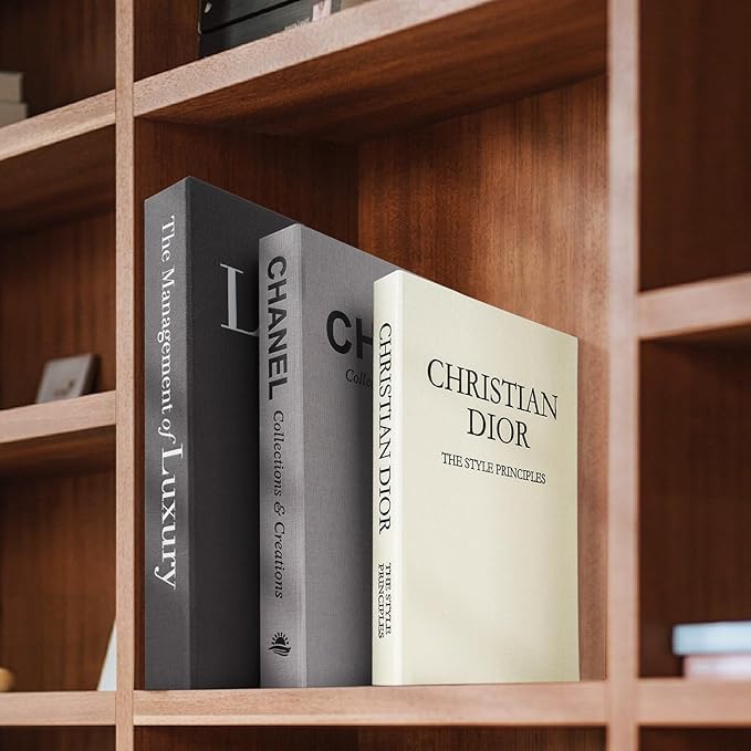 Aesthetic Decorative Books -Set of 3 Minimalist Linen Hardcover Faux/Fake Books for Coffee Table Home Decor Living Room Decoration, Photo Storage or as a Keepsake Box(Black-gray-beige-luxury)