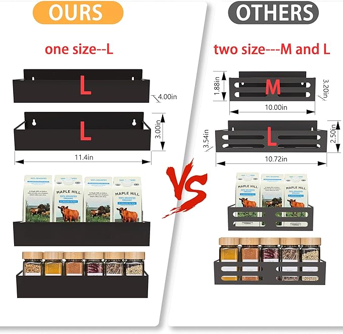 Magnetic Spice Rack Organizer for Fridge Seasoning Organizer for Kitchen storage with Screw or Adhesive Hanging,Magnetic Shelf with Hook for Refrigerator and Oven (6pack)