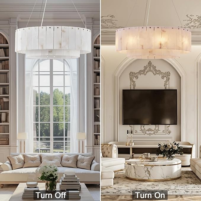 Alabaster Chandeliers D23in Round Chandeliers for Dining Room Small Chandelier Light Fixture for Kitchen Living Room Foyer Entryway Hallway