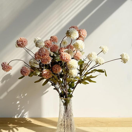 Faux White & Pink Kiku Flower, 10 Stems with 5 Heads Each & 4 Branches Eucalyptus Stems, Artificial Small Mini Chrysanthemum Flowers for Aesthetic Room Decor, Floral Arrangements Centerpiece