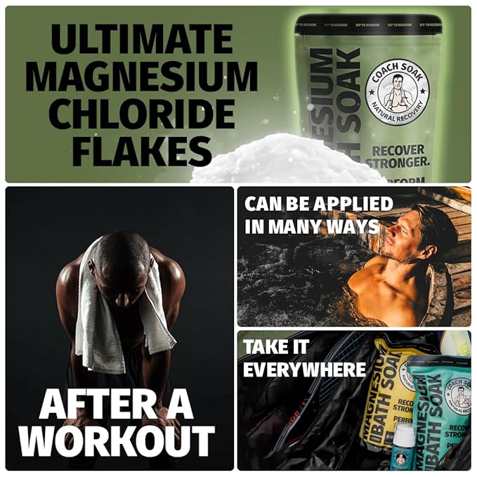 Coach Soak Recovery Bath Soak & Cream - Alternative to Epsom Salt Bath Soak - Fast-Absorbing Pure Magnesium Flakes with 21 Minerals, Bath Salts & Essential Oils - 2 Pack - Cooling Peppermint